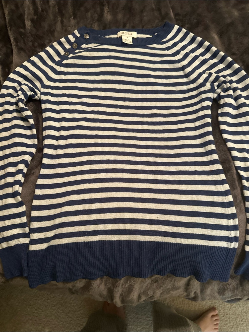 Barneys New York Navy and baby blue Striped Crewneck Sweater sailer French